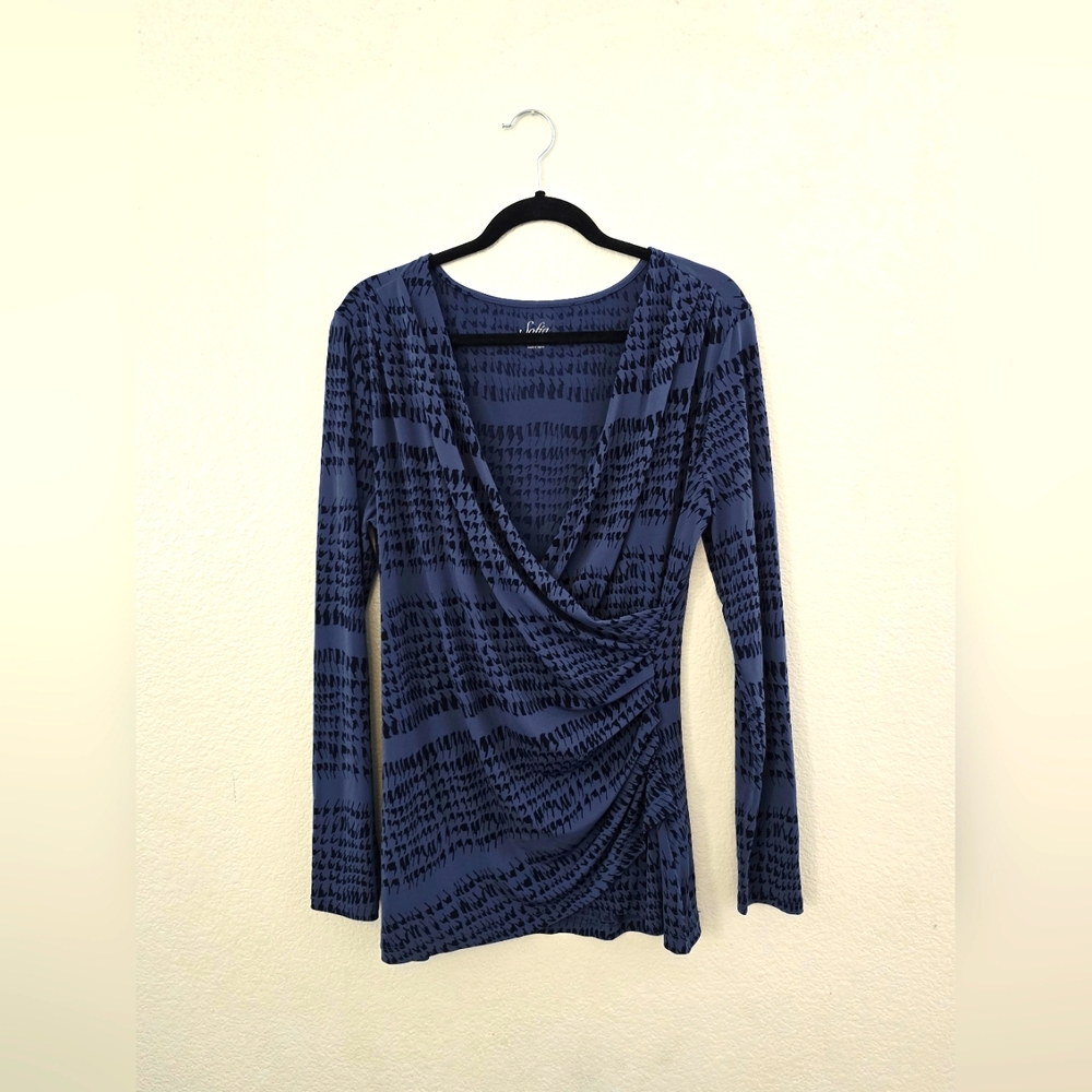 Sofia Vergara "Jagged Ink Blue" Drape Front Blouse